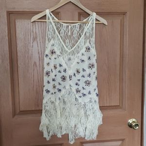 Free People Watercolor Floral Lace Trapeze Top